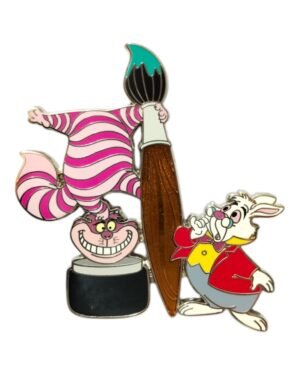 Cheshire Cat and White Rabbit Paint Brush Pin